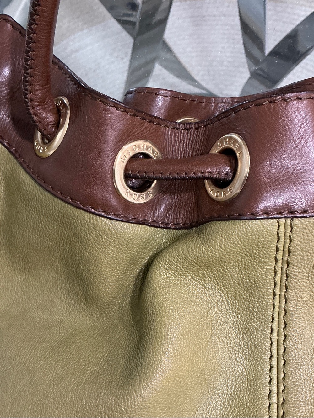 Michael Kors Olive and Brown Drawstring Shoulder Tote - Picture 2 of 13